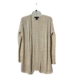 Tahari Linen Blend Long‎ Cardigan Beachy Coastal Minimal Long Open Knit Size M